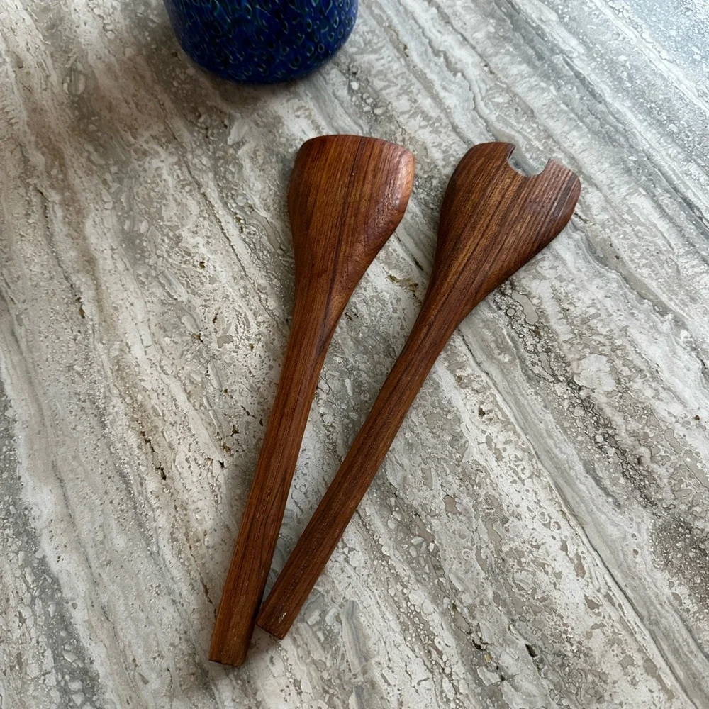 Wood salad servers.